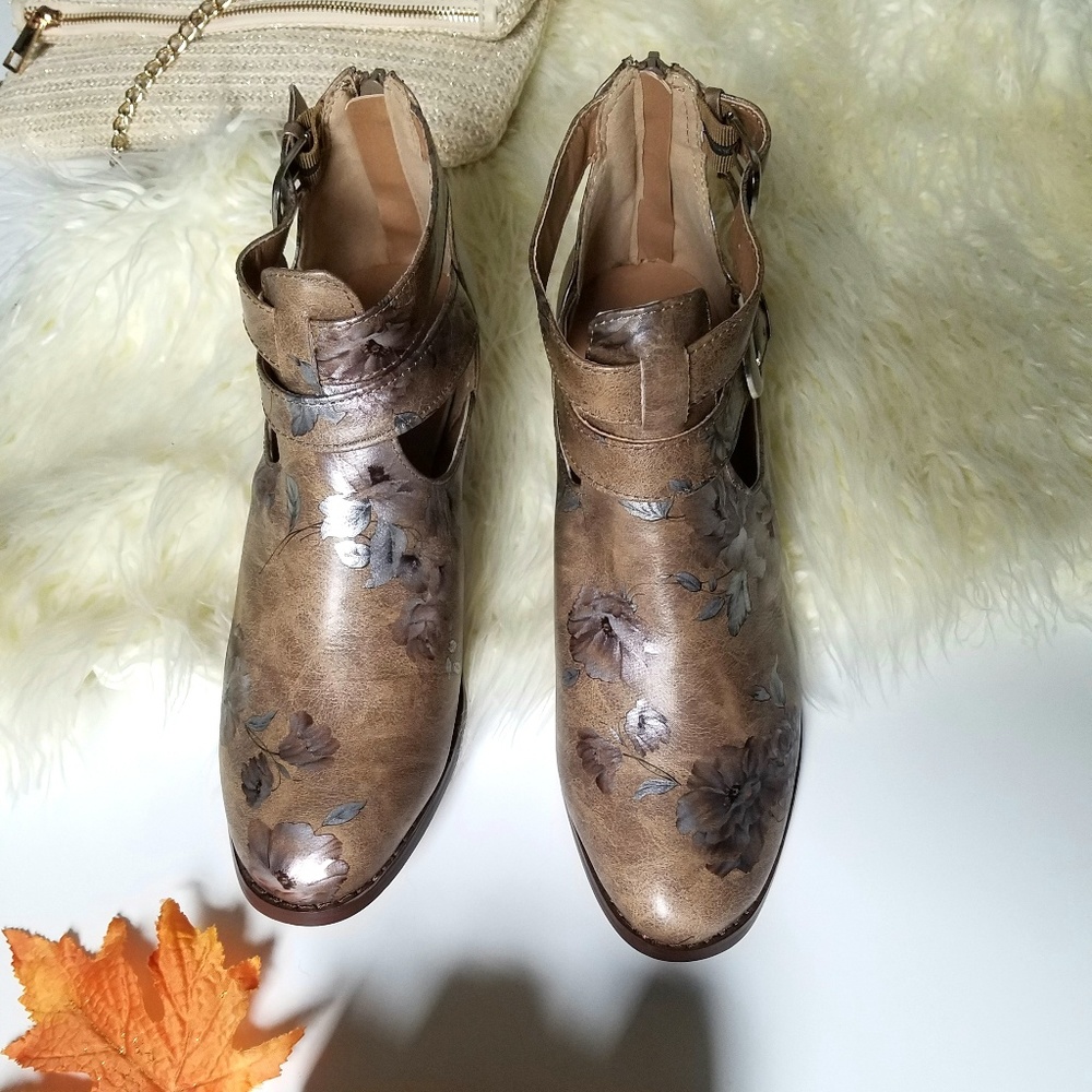 Floral Tan Ankle Booties Size 10 🍁 - Picture 11 of 11